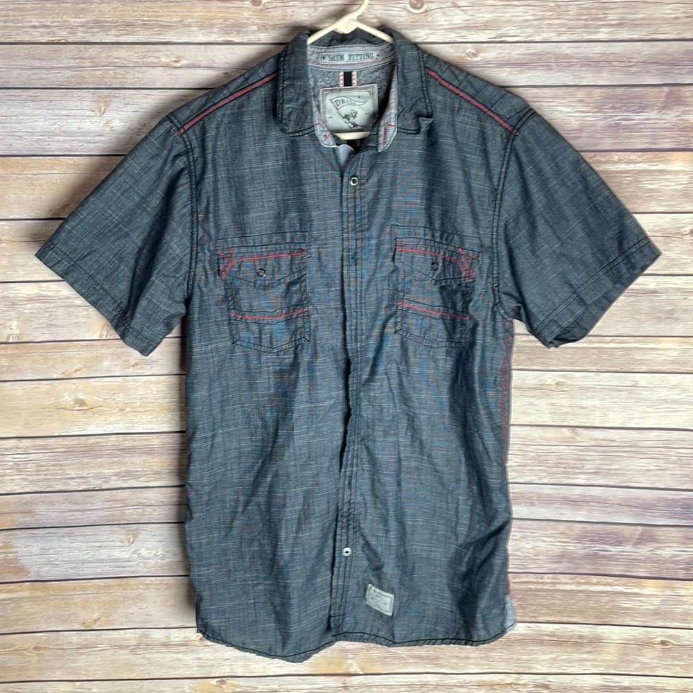 Men’s Drill NYC Grey and Red Button Down